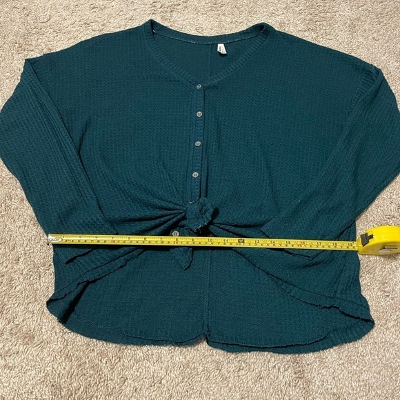 Mudd Women’s Long Sleeve Shirt XL Green Waffle Knit Cotton Causal Contemporary - Picture 10 of 11